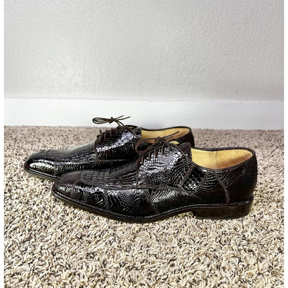 Belvedere Genuine Crocodile Men's Size 9 Oxford Dress Shoes Burgundy